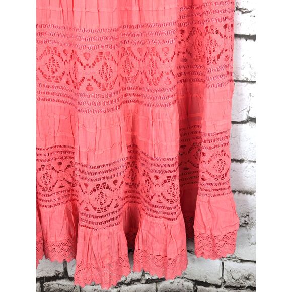 Crochet Cotton Tiered Maxi Peasant Broom Skirt Boho Hippie Festival Size Large - Picture 2 of 5